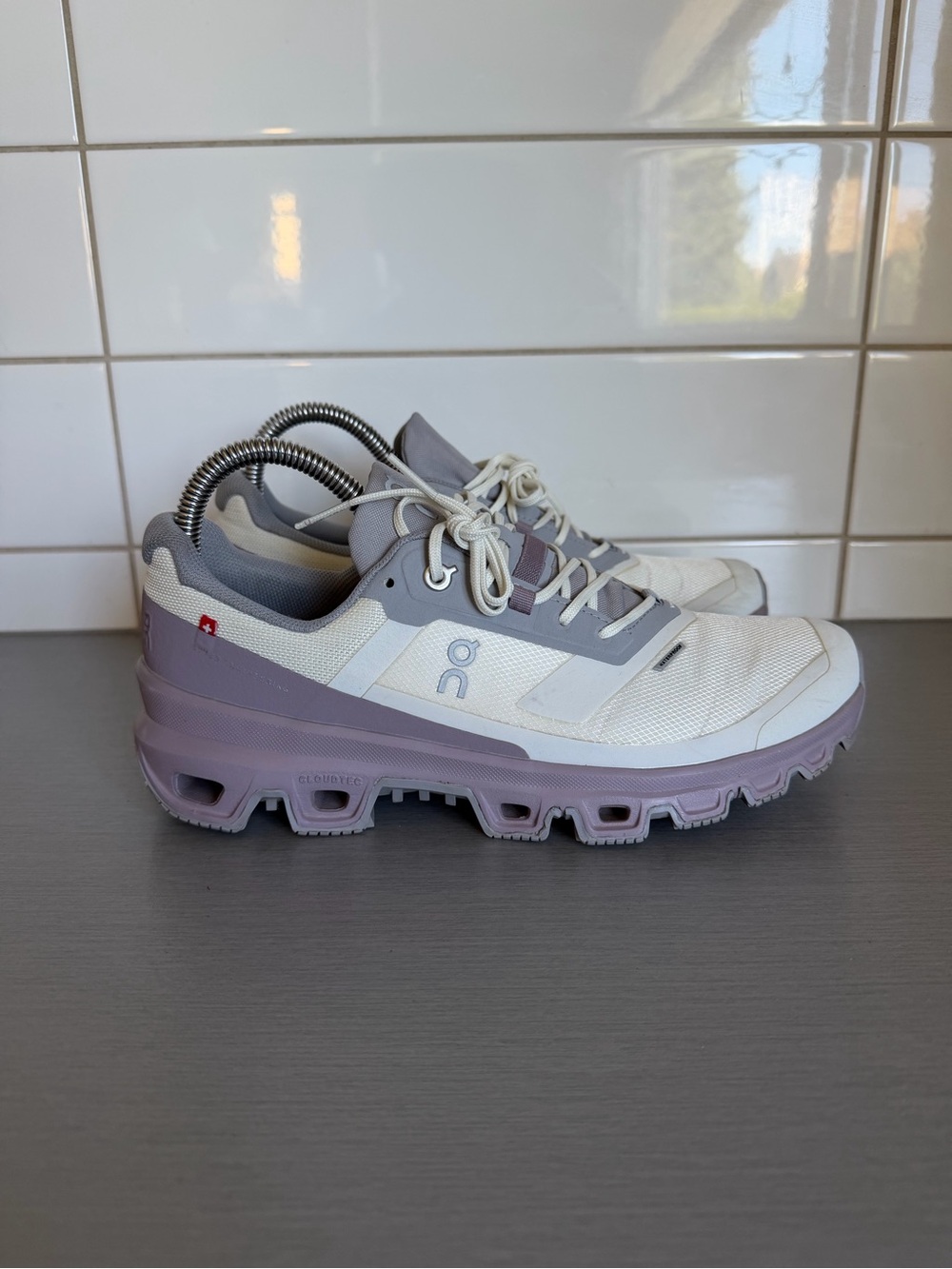 On Cloud Cloudventure Waterproof Grey and Lavender Trail Sneakers